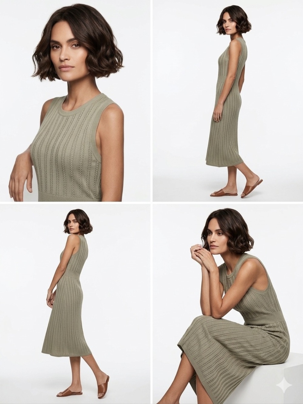 Varley Florian Knit Dress in a sage green color called Seagrass - Picture 3 of 16
